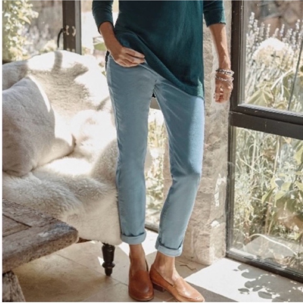 J. Jill Corduroy High Rise Slim Straight Cotton Pant Light Blue